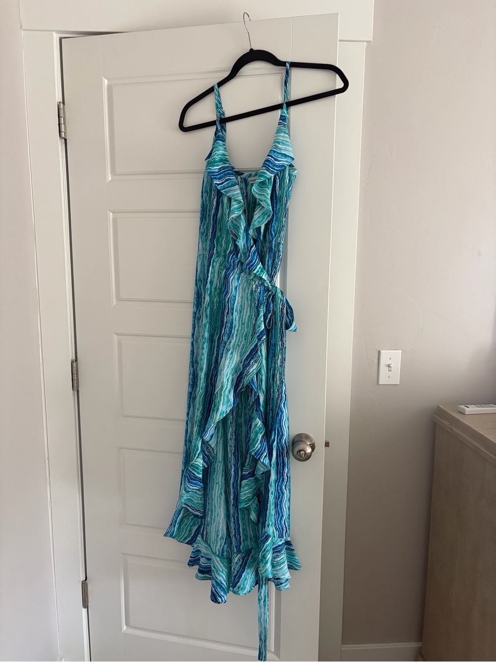 Tommy Bahama Blue and Green Ruffle Wrap One-Piece